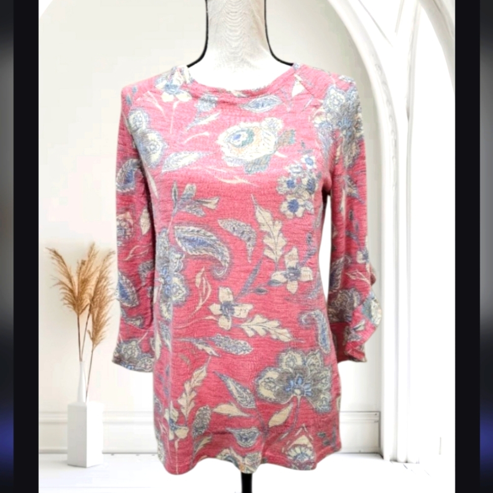 Studio JPR Crew Neck Floral Paisely Ruffled  Sleeve Sweater Top